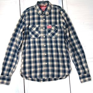 Vintage SUPERDRY plaid long sleeve button down sz LARGE blue/gray/white